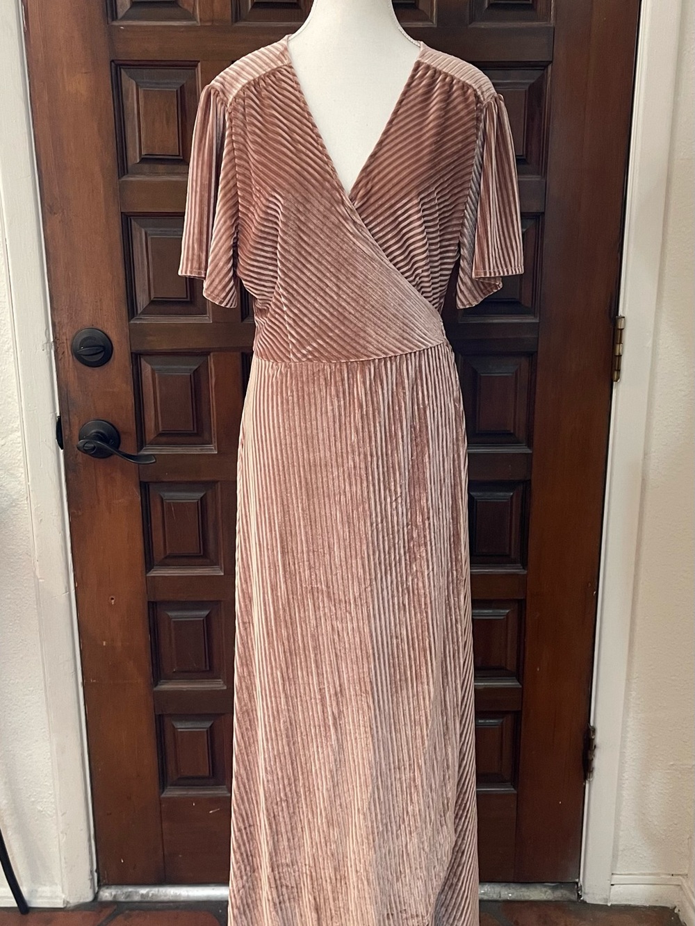 Baltic Born Blush Pink Ribbed Velvet Wrap Maxi Dress Size XXL